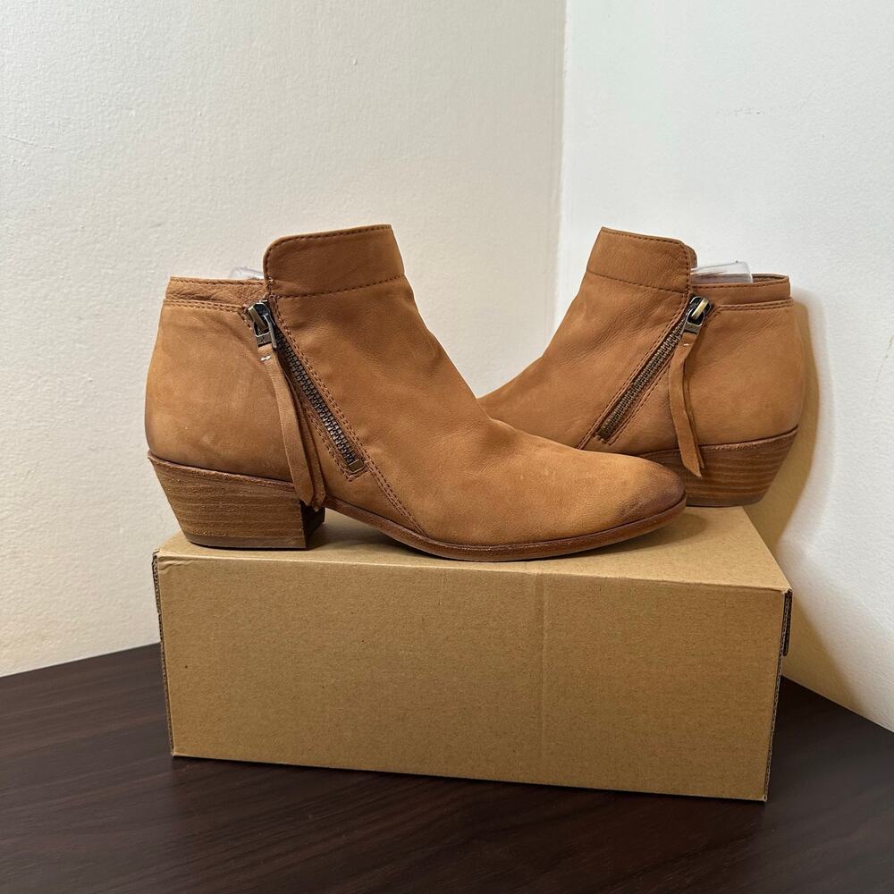 Sam Edelman Tan Leather Packer Western Ankle Zip Booties, Size 9.5 Wide, New